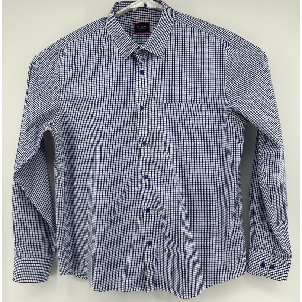 Untuckit Slim Fit Wrinkle Free Button Down Blue White Checkered Men's Size XL